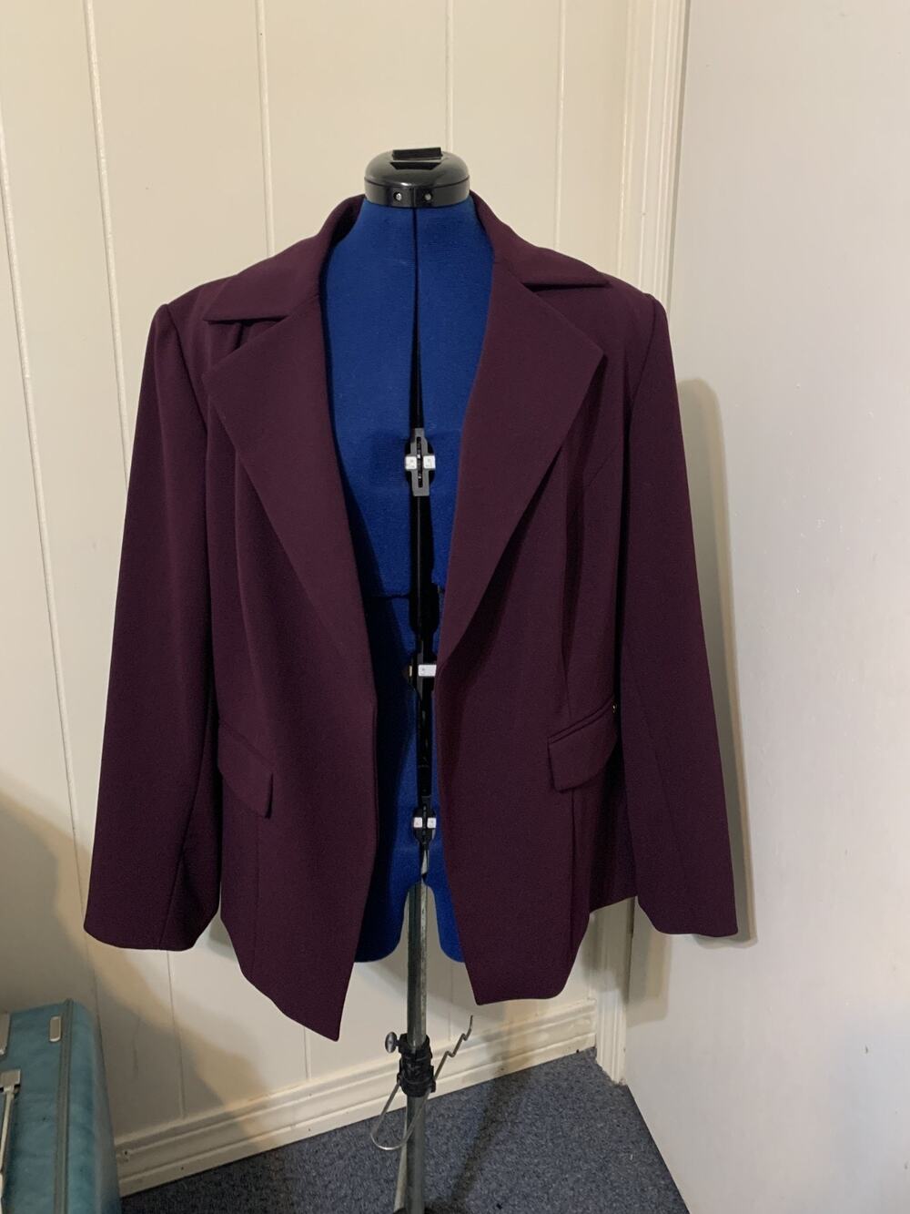 Calvin Klein Eggplant Purple Open Blazer Size 22 Women's Stretch Scuba Knit Work